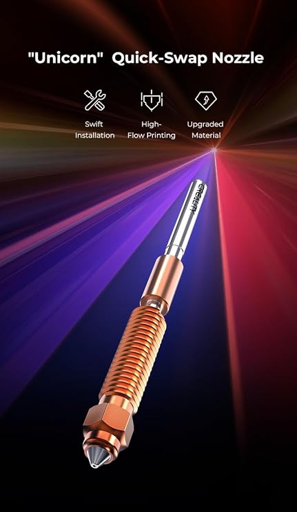Creality Unicorn Quick-Swap Nozzle 0.4mm for 3D Printer K1/K1 Max (2024), K1C, Ender-3 V3/V3 Plus, Swift Installation, High-Flow Printing, Upgraded Material