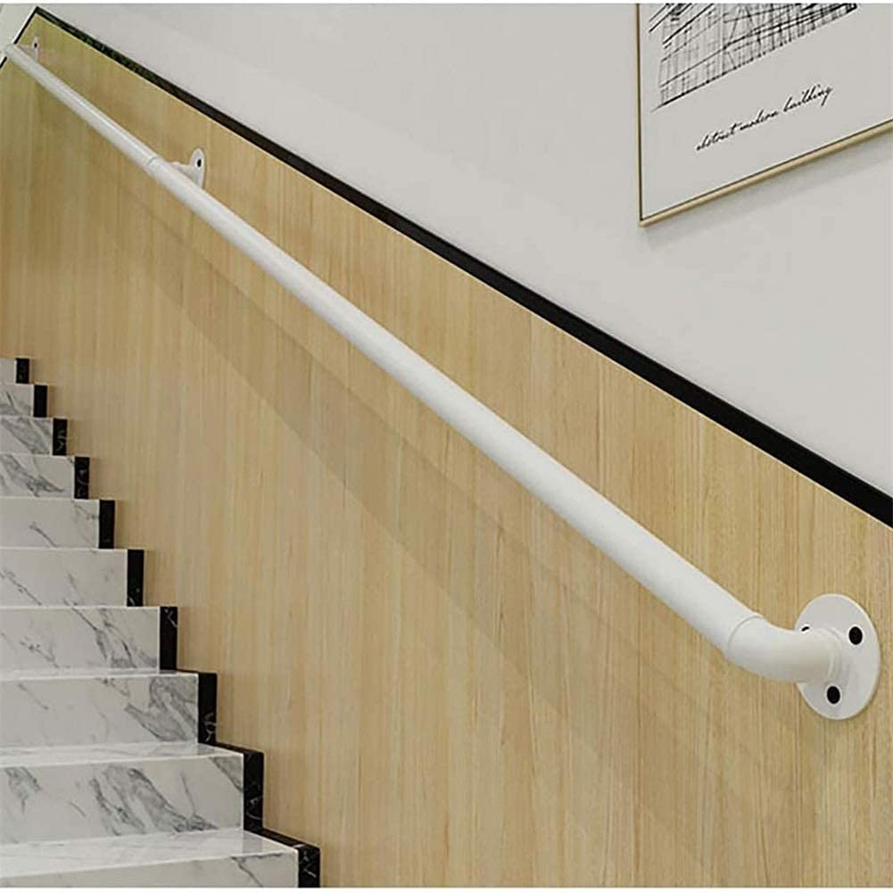 Corrimano bianco da 1 piede a 20 piedi - Kit completo. Supporto da parete Supporto da parete Corrimano industriale in tubo di ferro nero per loft per scale, corridoio mansardato Maniglie interne ed