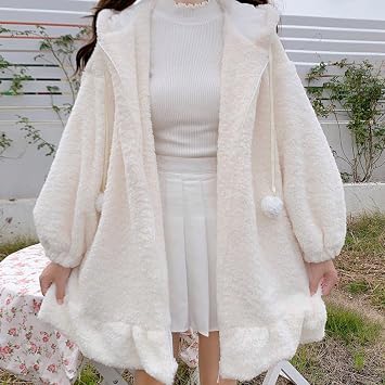 Rabbit Ear Hoodies Warm Plush Bunny Hoodies Rabbit Sweatshirt Sweater Cute Plush Zip Coat for Women Girls