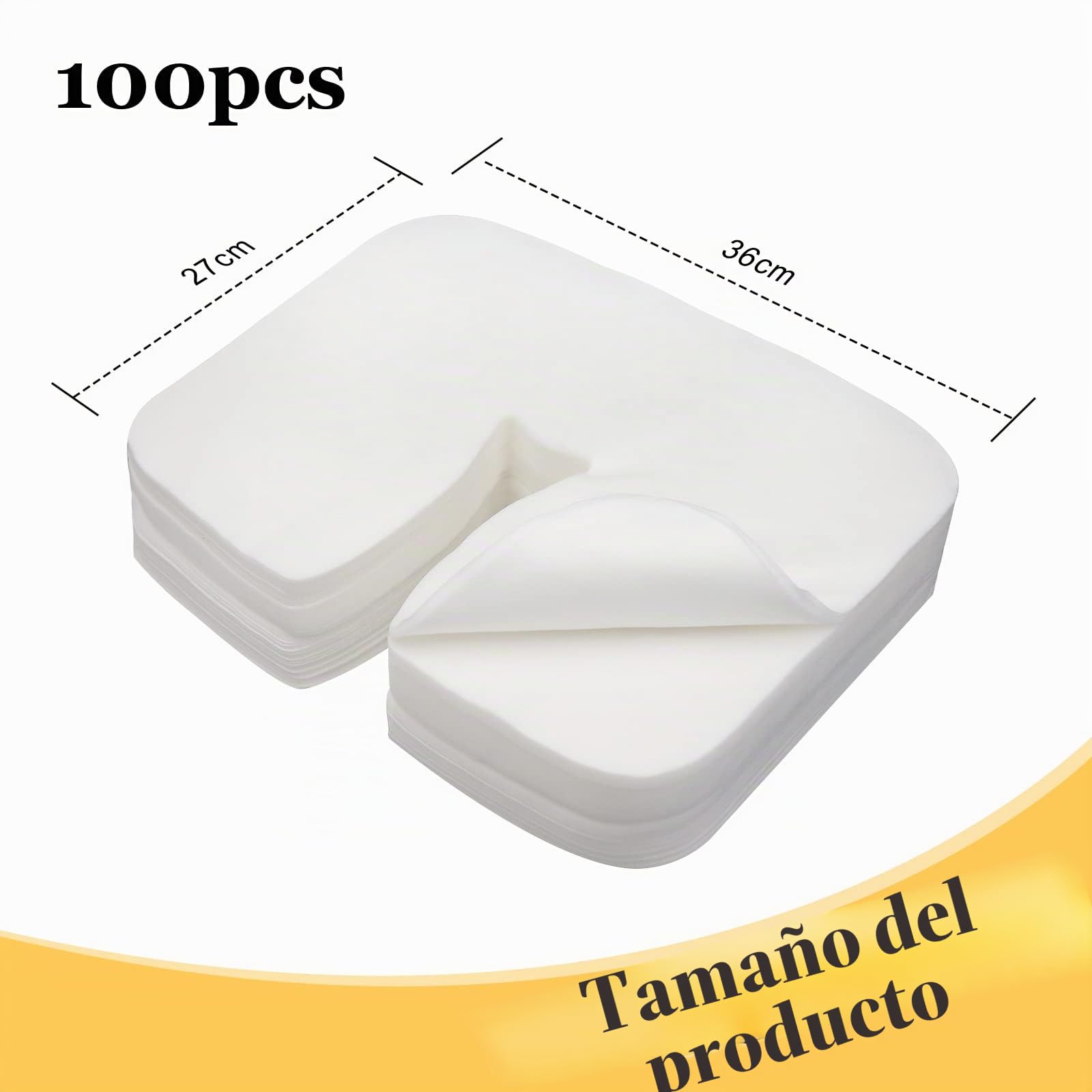 Fundas Desechables Para Reposacabezas de Mesa de Masaje, Toalla Desachable, Almohadillas desechables ,100 PCS para su camilla de masaje y su tumbona de tratamiento (36 x 27 cm)