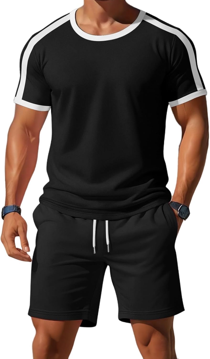 CHUUMEE Men's 2 Pieces Set Short Sleeve T-Shirt Casual Shorts Summer Beach Yoga Matching Outfits