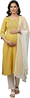 DUMMY SHAPE Maternity Kurta Set for Women Feeding | Cotton Blend Floral Embroidered Kurti Pant Dupatta Suit with Nursing Z...
