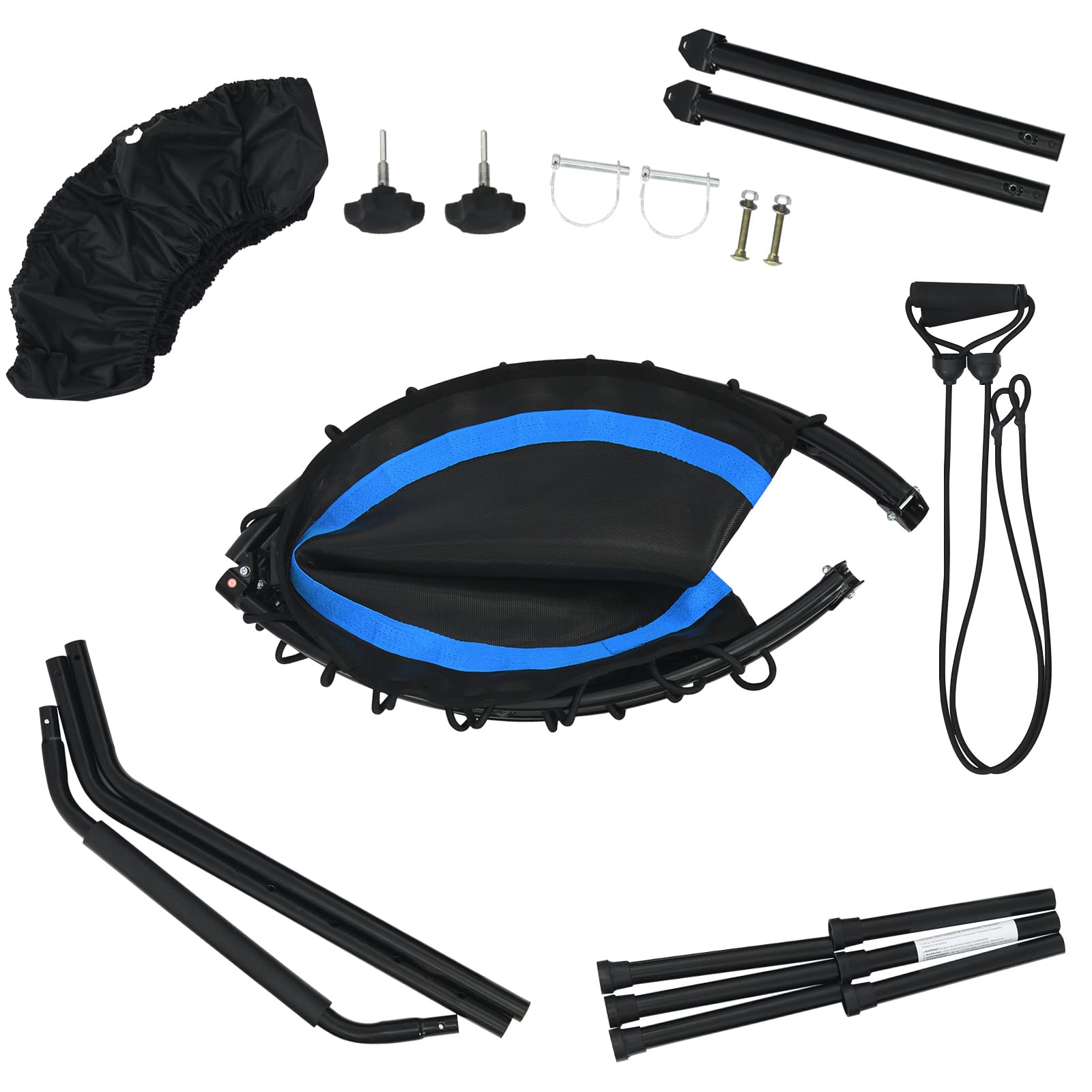 LIFEZEAL Trampolino per fitness pieghevole φ101 cm, saltatore con barra di sicurezza, 2 bande di resistenza, altezza regolabile 107,5-130,5 cm, telaio in acciaio, carico 150 kg, interno ed esterno