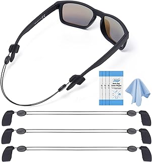 Adjustable Glasses Strap (3 Pcs) - Sunglasses Strap for Men Women - Black Eyeglasses Strap - Eye Glasses Holder Around Neck, Sports Glasses Strap, Eyewear Retainer, Cable Glasses Lanyard