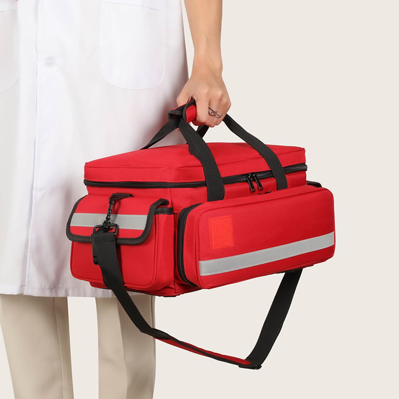 Puste apteczki pierwszej pomocy， Pusta torba na ramię First Responder Trauma EMS 50x30x23cm wielokolorowa(Red)