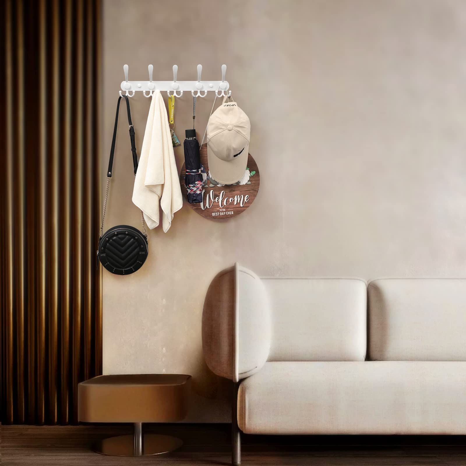 Appendiabiti a Parete - Ganci Appendiabiti Attaccapanni da Muro, Ganci Spesso Durevole in Acciaio Inox Appendi Accappatoio Asciugamani Cappotti Abiti per Bagno Cucina (5 Ganci 2 Pezzi, Bianco)
