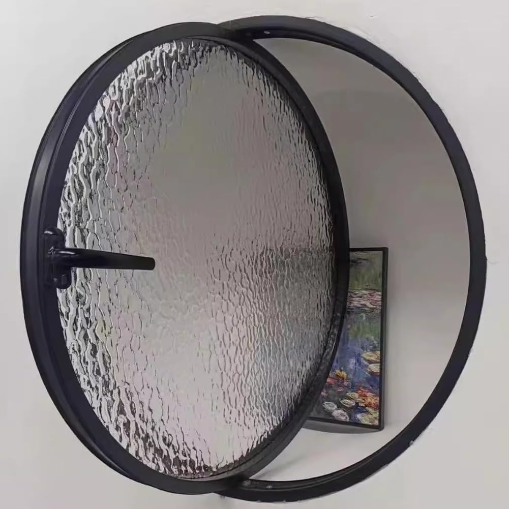 Fenêtre de cabanon ronde haut de gamme verre trempé noir 45cm