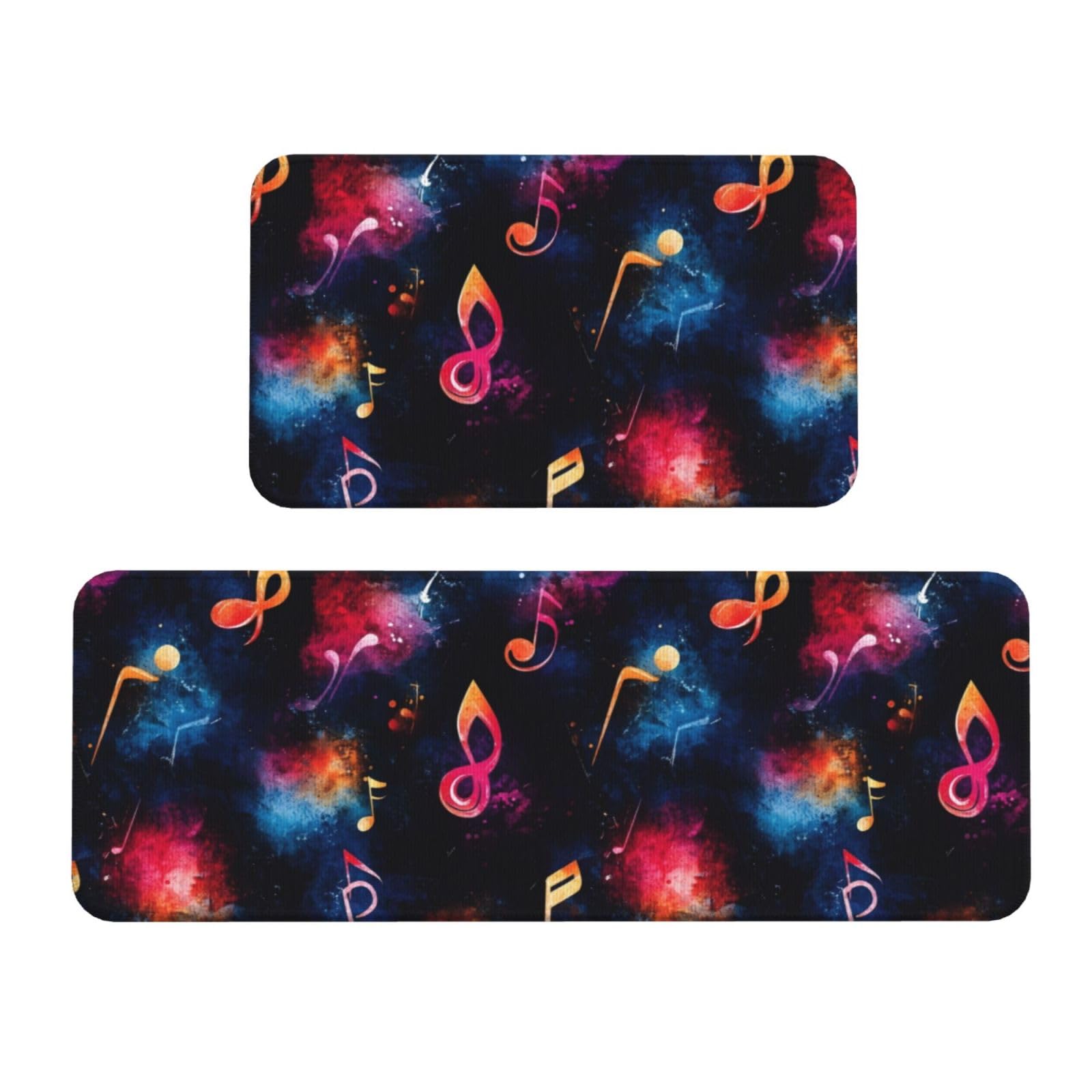 GVYGVY Antifatigue Kitchen Mats for Floor 2 Piece - Rainbow Notes Print Kitchen Rugs Washable, Non Slip Runner Rug Standing Mat for Office/Bathroom/Laundry/Home Decor and Accessories