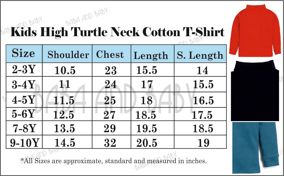 Image of Baba & Baby Kids Highneck Turtle Neck Cotton t-Shirt for Boys for Boys and Girls