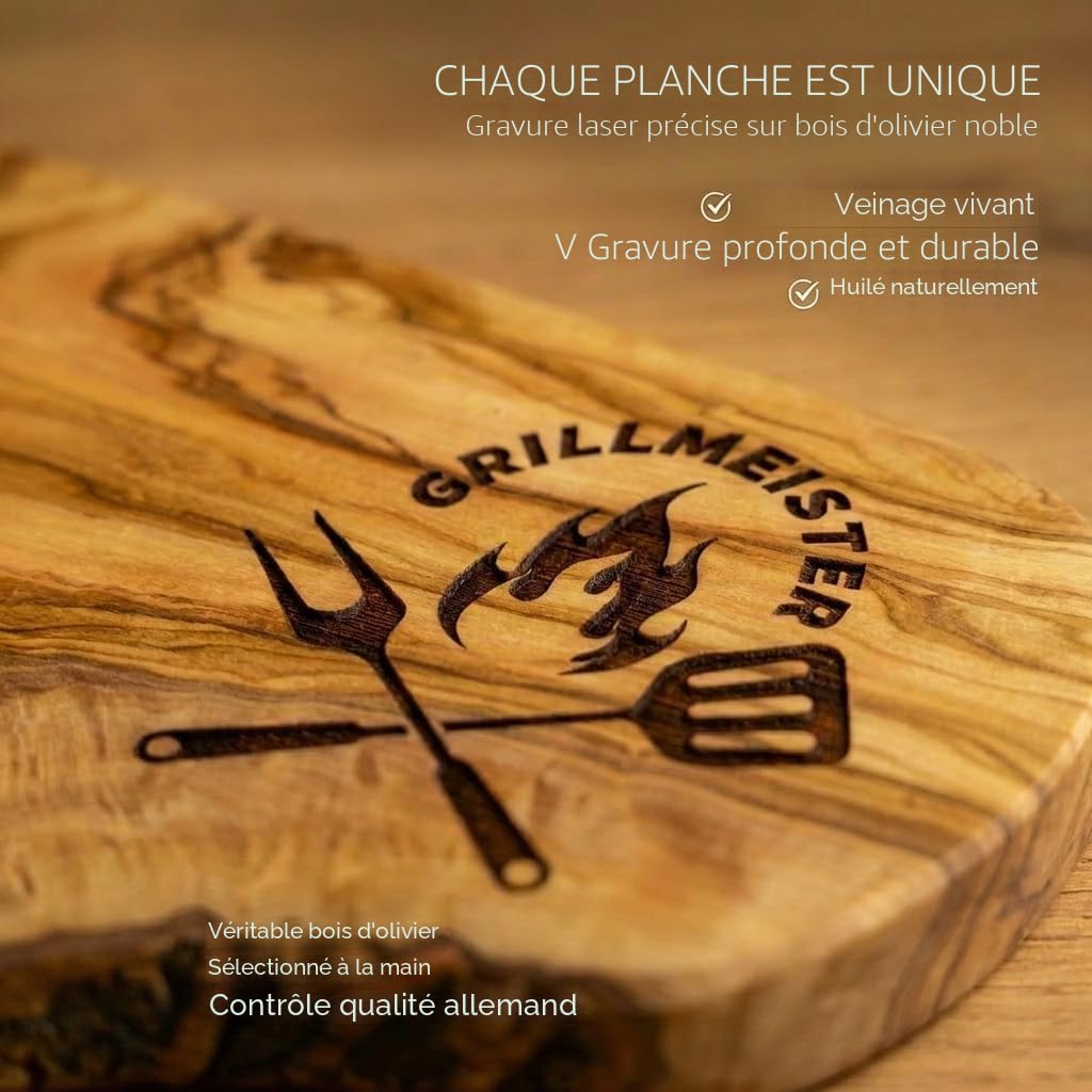 Planche à découper personnalisée, bois d'olivier - Planche à découper rustique en bois d'olivier avec gravure comme cadeau individuel (30-34 cm)