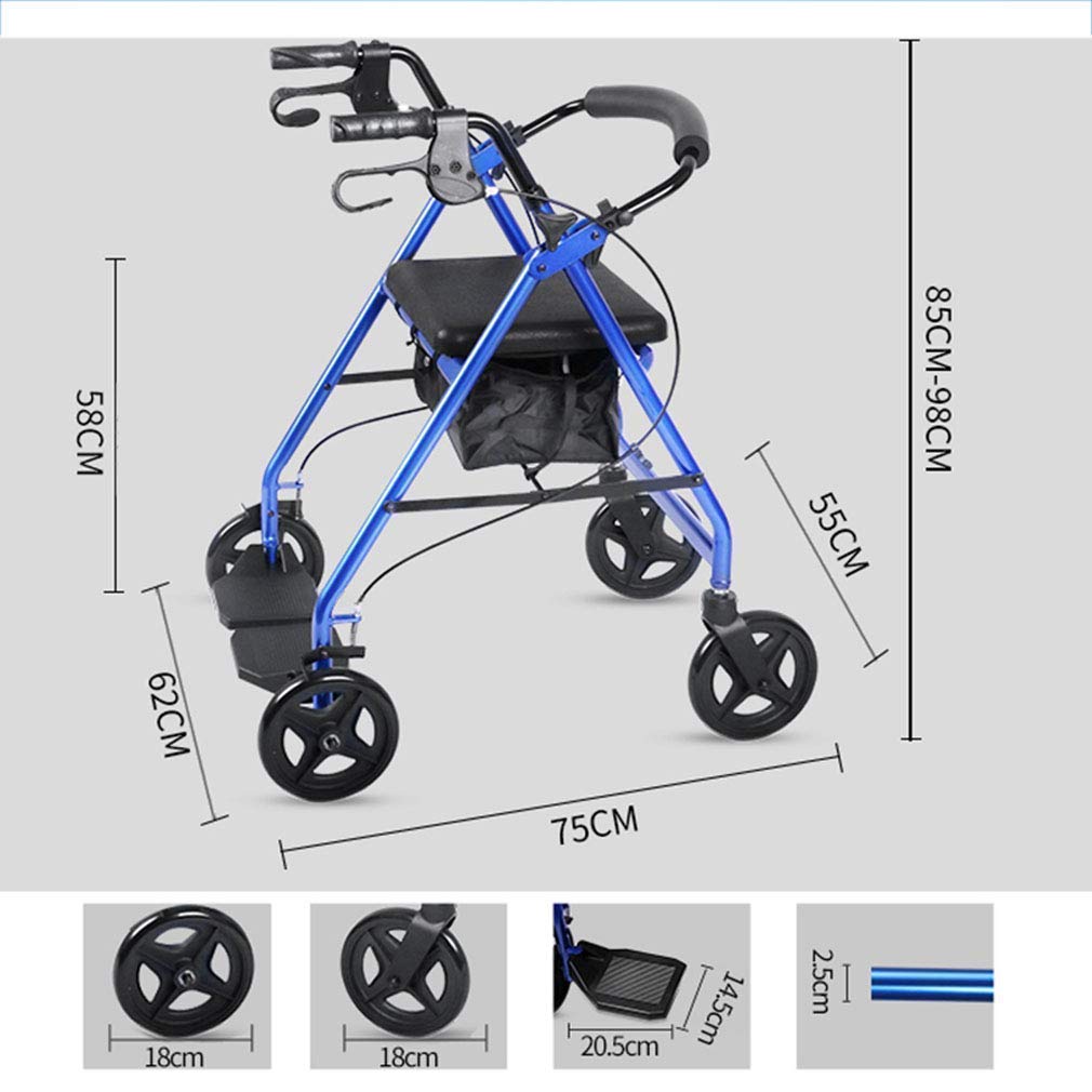 Chodzik Rollator z siedziskiem i torbą do przechowywania, chodzik na kółkach z blokowanymi hamulcami, wózek transportowy dla osób w podeszłym wieku-regulacja wysokości-wózek na zakupy Interesting