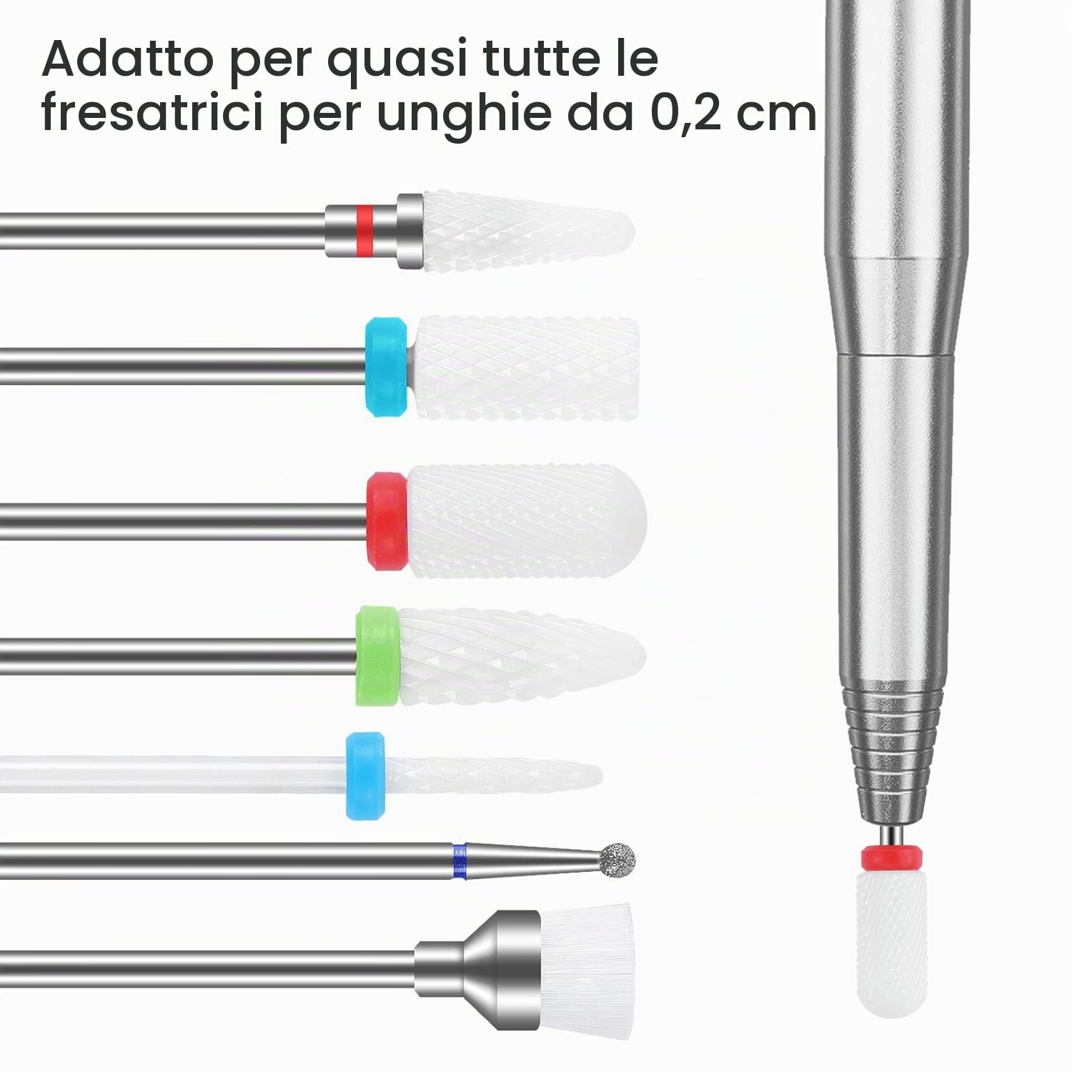 MAQUITA Punte Fresa Unghie, set di manicure elettrico da 7 pezzi Kit di trapano per unghie elettrico 3/32"Ceramica Lima per unghie elettrica Manicure Pedicure Uso domestico