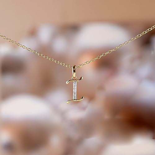 Miniatura 5 de DZON Sterling Silver 120Ct TDW Diamond Studded Initial Charms Alphabet Name Letters A-Z Pendant Necklace for Women(I-J,I2)