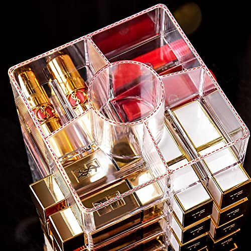 Image of Sooyee 360 Degree Spinning Lipstick Organizer Holder 53 Spaces, Acrylic Cosmetic Display Cases for Lipstick, Brushes, Bottles, and More, Clear