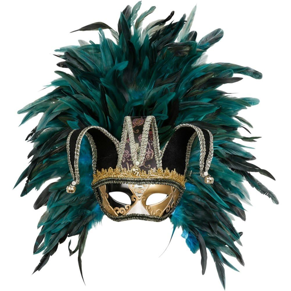 HiyyFloy Feather Masquerade Mask with Bells Novelty Venetian Mask Funny Half Face Mask for Halloween Carnival Cosplay Parties