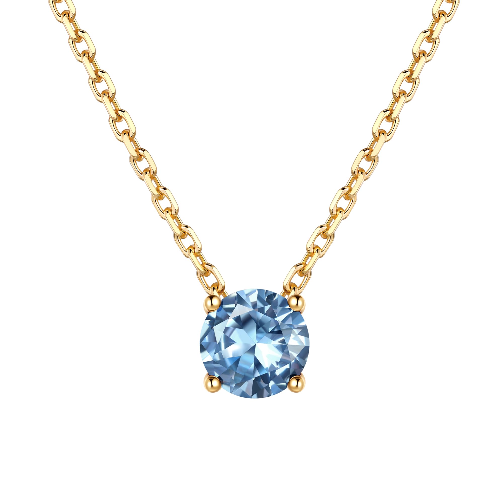 JustbeingCute Goldkette Damen Halskette Gold Kette mit Blauem Smaragd Stein | Kette mit Geburtsstein 585 Gold Vergoldet Solitär Schmuck Geschenk Weihnachten Valentinstag Muttertag für Frauen Freundin