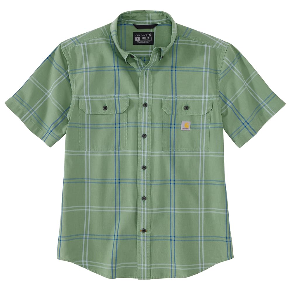 Carhartt Men's 106140 Loose Fit Midweight Short-Sleeve Plaid Shirt, Loden Frost, L Big Tall