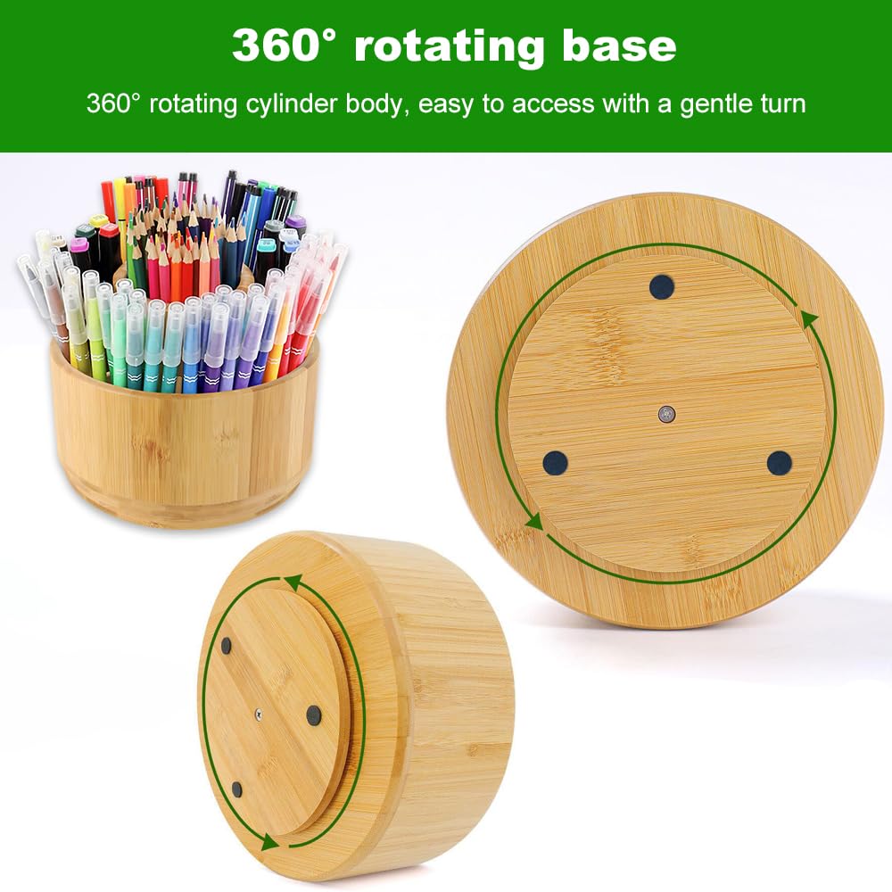 Stiftehalter holz, Große Kapazität 360° Stiftehalter drehbar | Stifte Organizer Kann Bleistifte, Buntstifte, Verschiedene Schreibwaren aufnehmen (HolzFarbe)