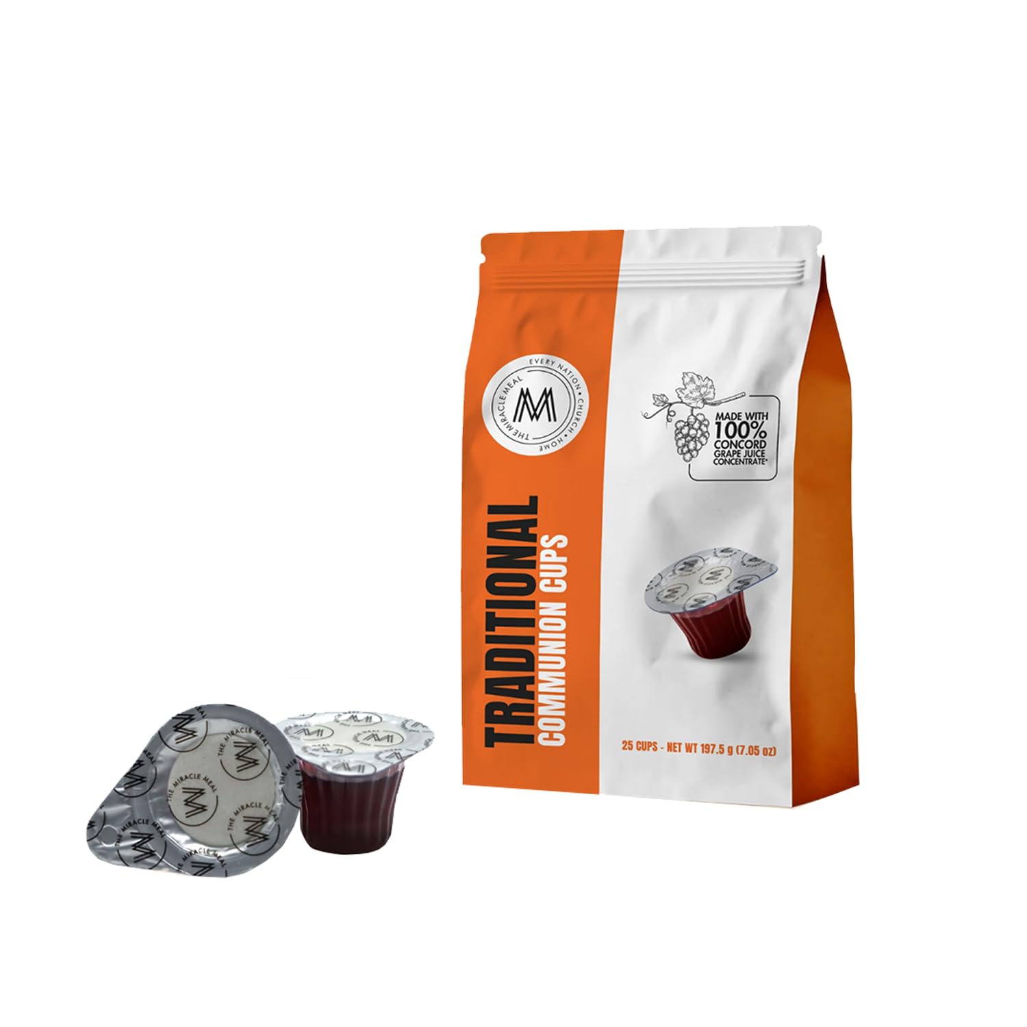 Travel Pack - The Miracle Meal Pre-Filled Traditional Communion Cup - Bag of 25 with Wafer and 100% Concord Grape Juice