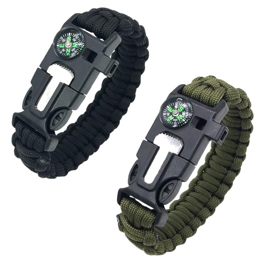 Bracciale di sopravvivenza in 2 pezzi, bracciale Paracord multiuso per escursioni, campeggio, arrampicata e attività all'aperto.