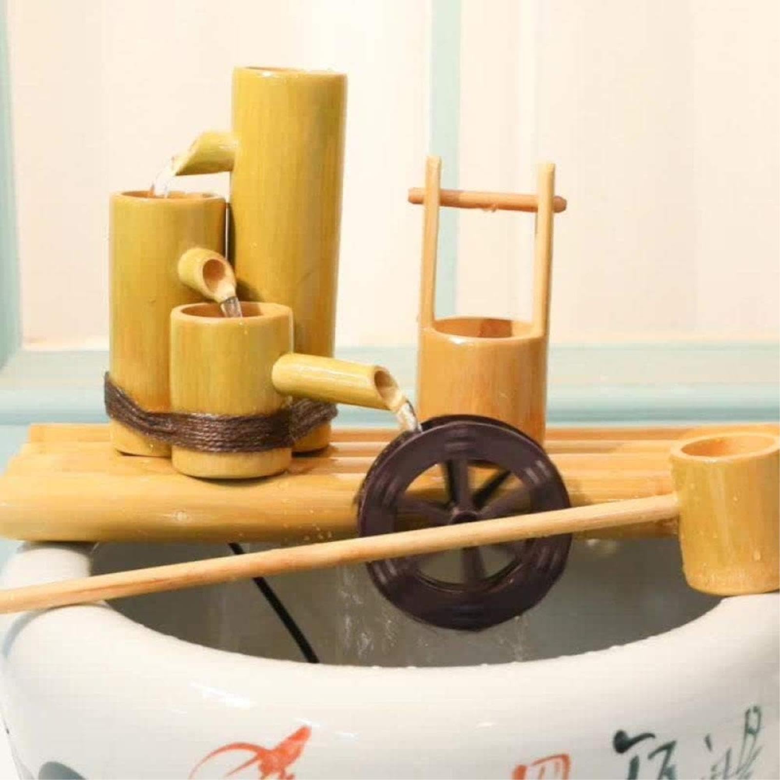 Fuente de bambú, Elemento acuático para jardín Zen, Cascada de Mesa para Interiores, Adorno acuático de bambú con Bomba, decoración para balcón, césped, Estanque, pecera, 21,7 pulg