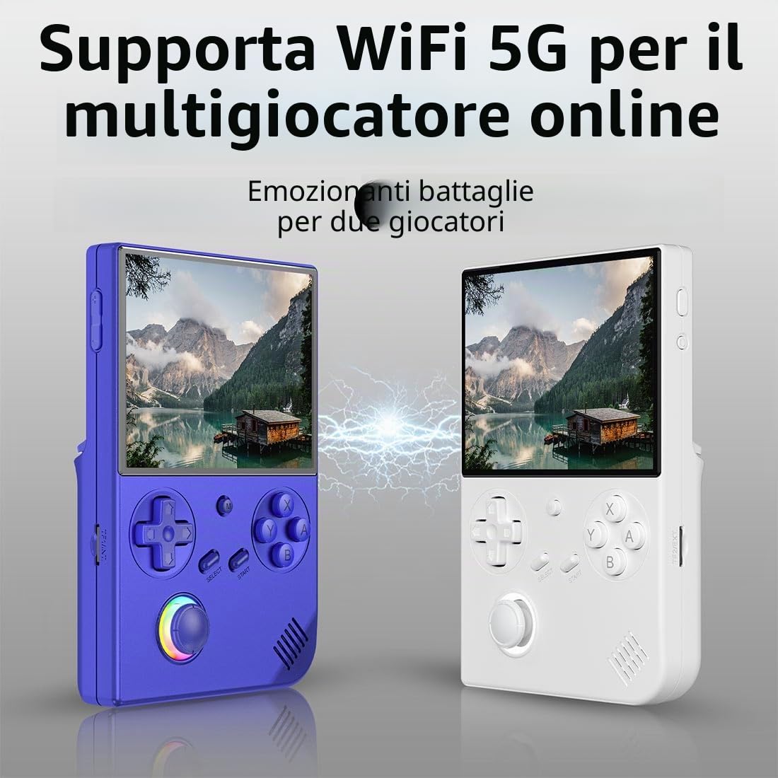 RG40XXV Console di gioco portatile , schermo verticale da 4 pollici Console di gioco retrò supporta CPU Linux Cortex-A53, effetti di illuminazione RGB -64G blu