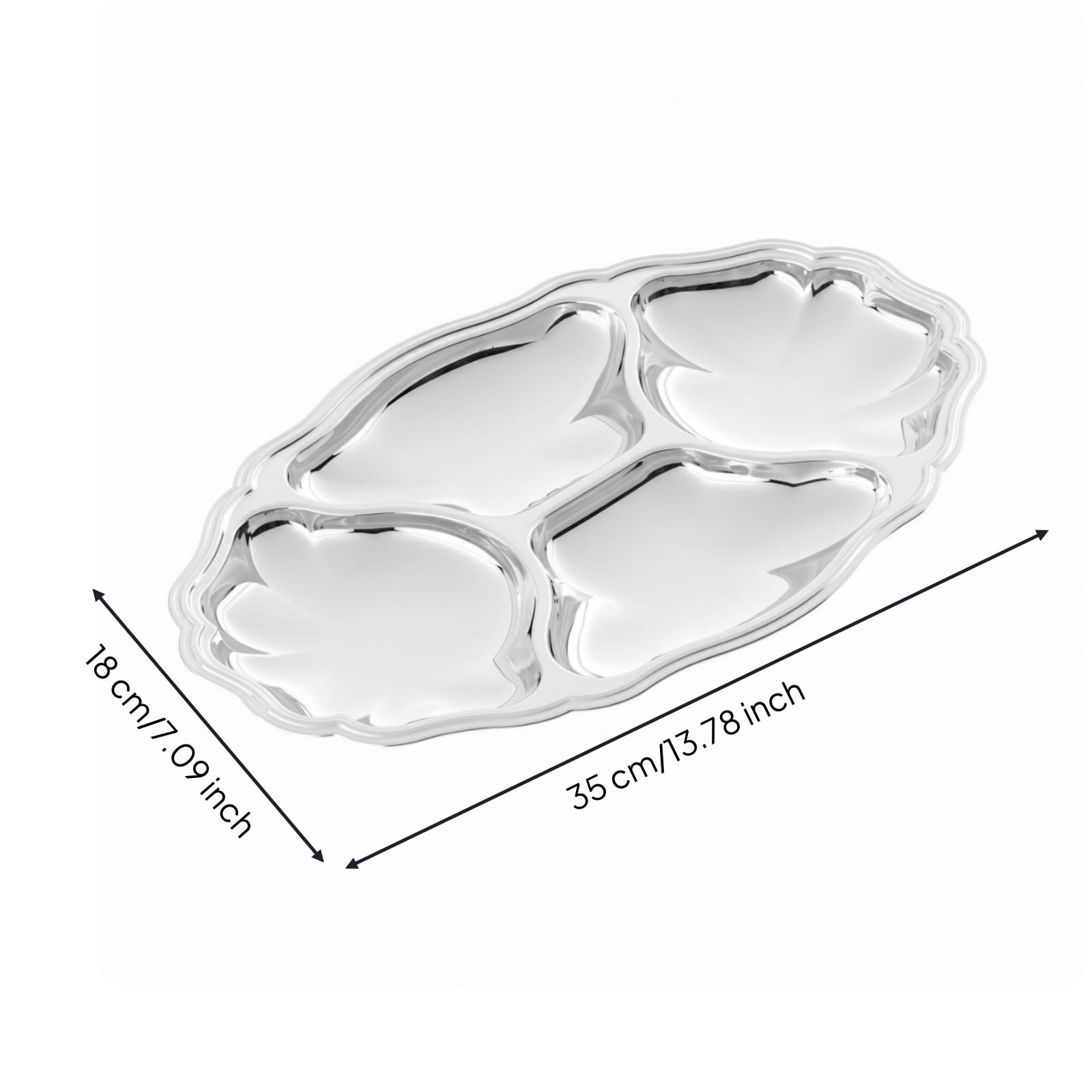 Piatto da Portata Ovale Vassoio Piatto Dessert Antipasti in Acciaio Inox Spesso Design Raffinato Cura Semplice Adatto a Ristoranti Presentazioni Tavola, Vassoio A Quattro Scomparti