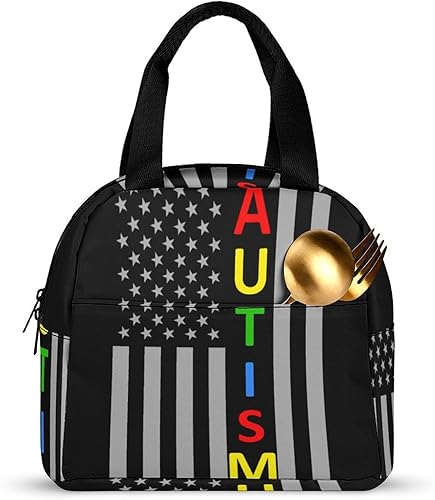 Miniatura 3 de Autism Awareness Puzzle USA Flag Lunch Box for Women Men Insulated Lunch Bag Reusable Lunch Tote Bag Lunch Container