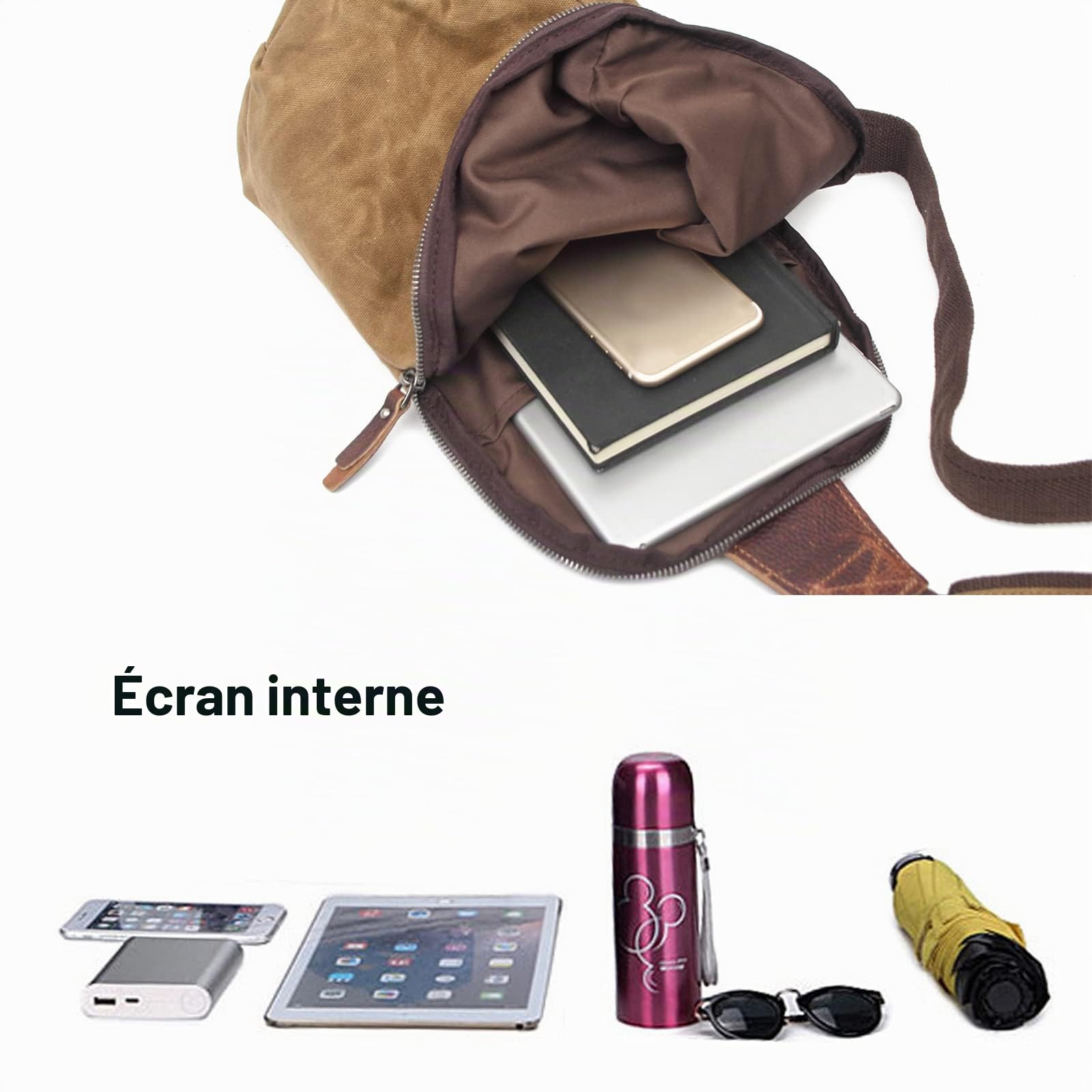 FANDARE Rétro Sac de Poitrine Toile Sac Bandoulière Sling Crossbody Bag Homme Sacoche Sac d'Epaule Sacoche de Ceinture pour Voyage Randonnée Camping Crossbody Bag Noir