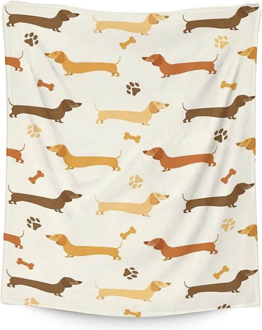Dachshund Throw Blanket for Women, Men - 60x80 Inches Twin Size - Soft Fluffy Cozy Blankets Gift - Beige Cute Blanket Throws for Bed, Sofa, Winter