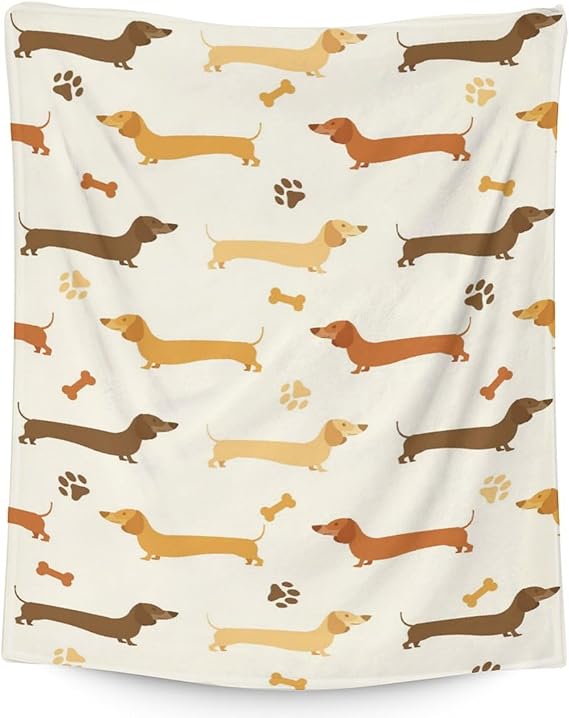 Dachshund Throw Blanket for Women, Men - 60x80 Inches Twin Size - Soft Fluffy Cozy Blankets Gift - Beige Cute Blanket Throws for Bed, Sofa, Winter