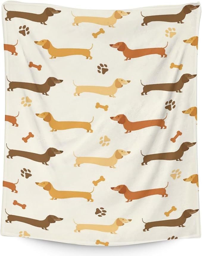 Dachshund Throw Blanket for Women, Men - 60x80 Inches Twin Size - Soft Fluffy Cozy Blankets Gift - Beige Cute Blanket Throws for Bed, Sofa, Winter