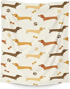 Dachshund Throw Blanket for Women, Men - 60x80 Inches Twin Size - Soft Fluffy Cozy Blankets Gift - Beige Cute Blanket Throws for Bed, Sofa, Winter