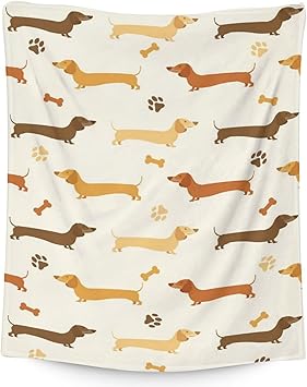 Dachshund Throw Blanket for Women, Men - 60x80 Inches Twin Size - Soft Fluffy Cozy Blankets Gift - Beige Cute Blanket Throws for Bed, Sofa, Winter