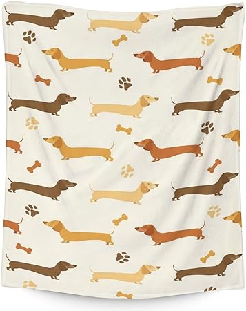 Dachshund Throw Blanket for Women, Men - 60x80 Inches Twin Size - Soft Fluffy Cozy Blankets Gift - Beige Cute Blanket Throws for Bed, Sofa, Winter