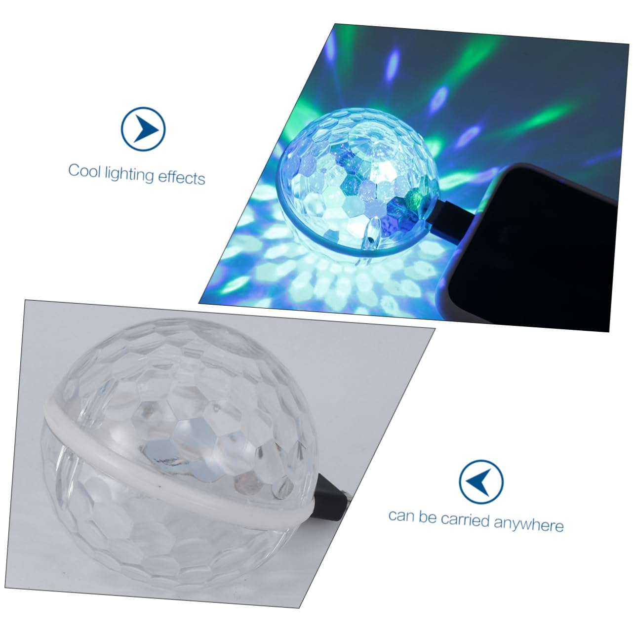 Gadpiparty USB Wiederaufladbares Discolicht Kleiner Disco Ball Licht aus Kunststoff Tragbar und Musikgesteuert für Tanz und Geburtstagsfeiern