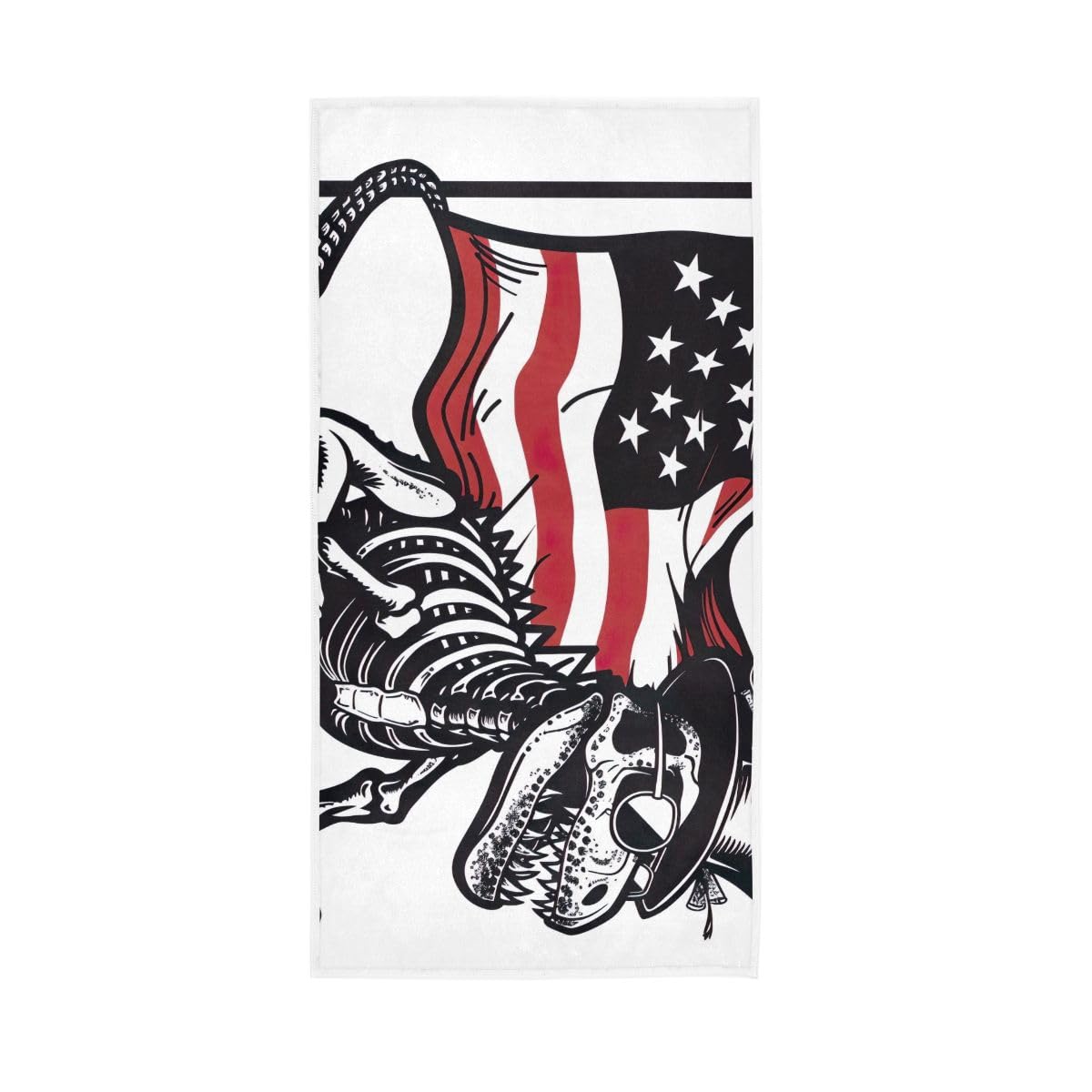 HUYGD Dinosaur Sketelon American Flag Hand Towels, Multipurpose Soft Towels for Bathroom, Gym, Hotel, Spa 15 x 30 Inches