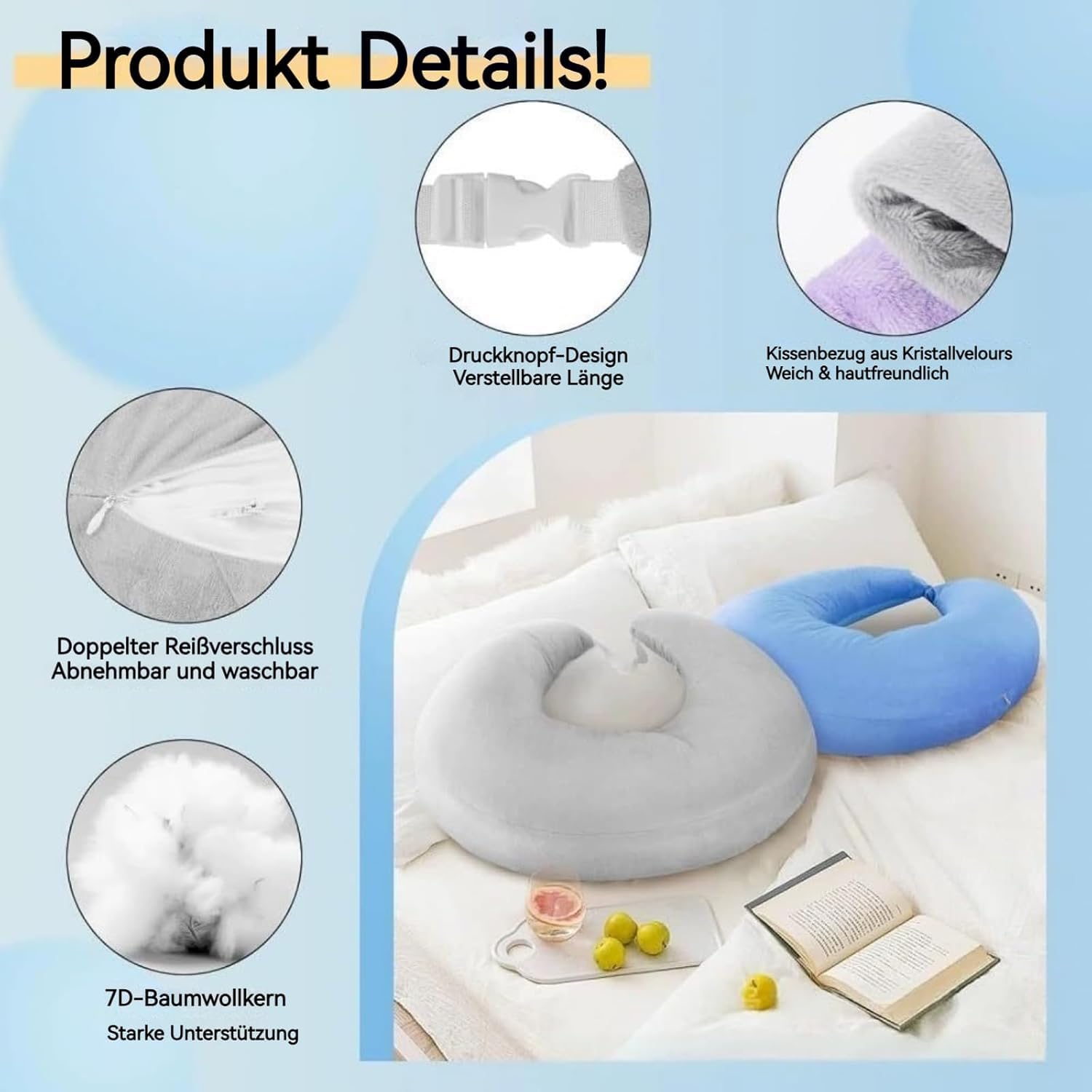 Generisch Cojín de punto, cojín ergonómico para manualidades, para momentos creativos, para lectura y juegos, para cama y sofá, cojín para los brazos para leer, jugar, trabajar y hacer ganchillo (gris