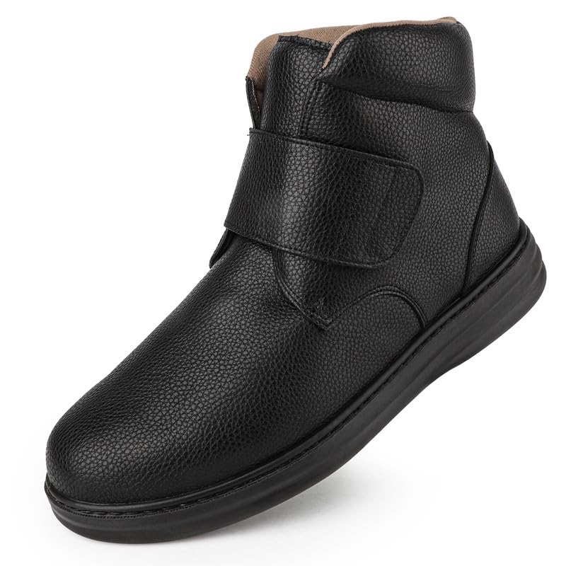 TIESTRA Herren Winterstiefel Warm Gefüttert Extra Weit & Bequem Stiefel mit Klettverschluss Rutschfest Winterschuhe für Arbeit, Alltag & Draußen Gr.42-46