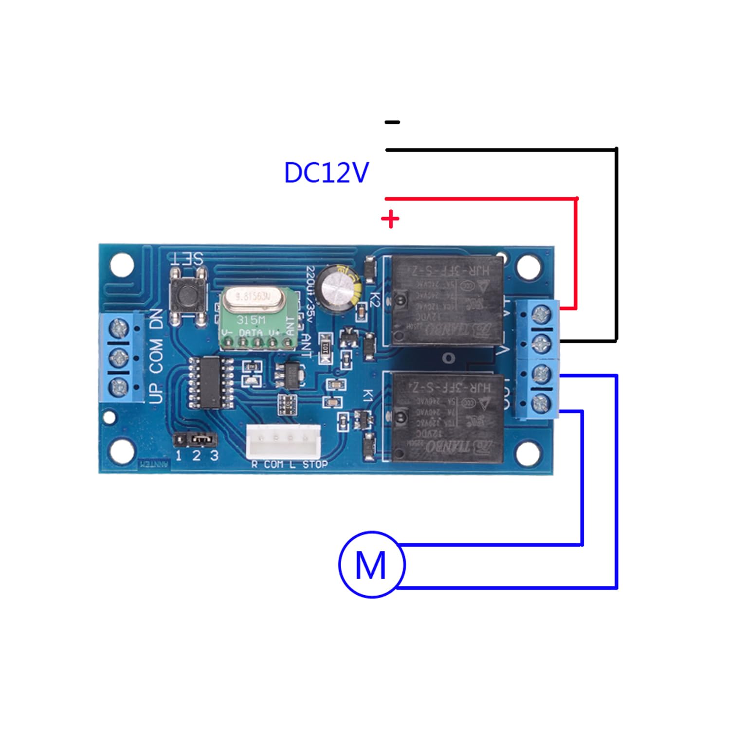 DC 12V Motoren Drahtloser Fernbedienung Schalter, 433 MHz 2-Kanal RF Relais Fernbedienungsschalter DC 9–12 V Fernrelaisempfänger Funkschalter （2 Sender mit 1 Empfänger ）