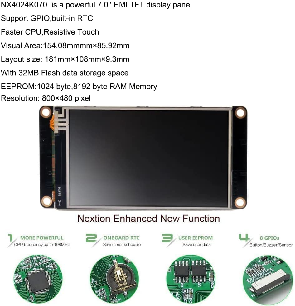 Miniatura 4 de Módulo de pantalla táctil mejorado Nextion 7.0 '' 7 pulgadas HMI pantalla táctil TFT LCD Panel 800x480 32MB Flash (NX8048K070)