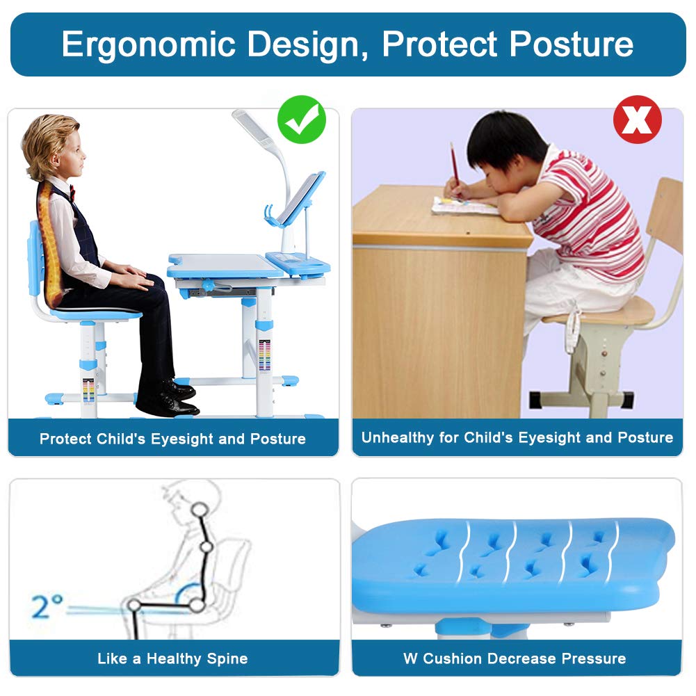 Children's Study Desk Chair Set, Ergonomic Kids Desk Chair Height
