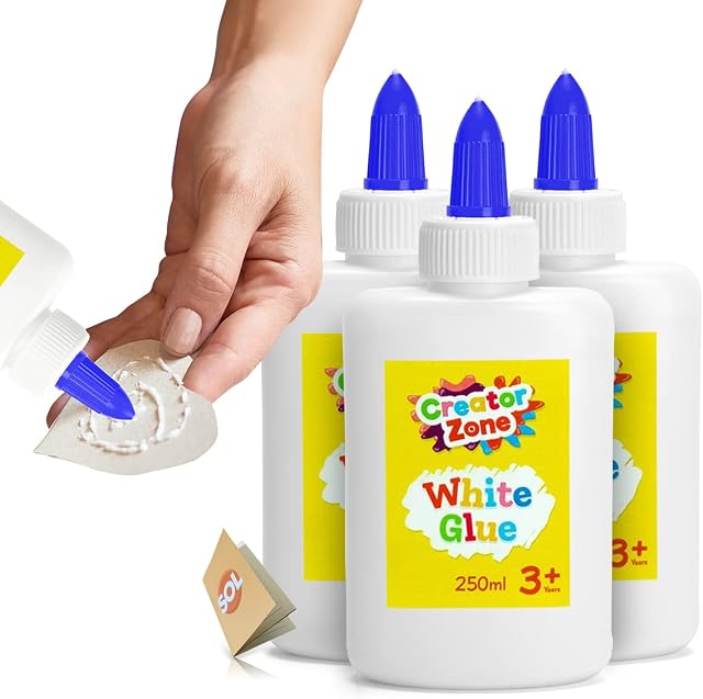 3pk PVA Glue for Crafting Kids | 750ml Total | Strong Kids Glue for Arts and Crafts, Glue for Slime, Washable White Glue, Craft Glue Strong for School Glue and Office Paper Glue + SOL Notebook