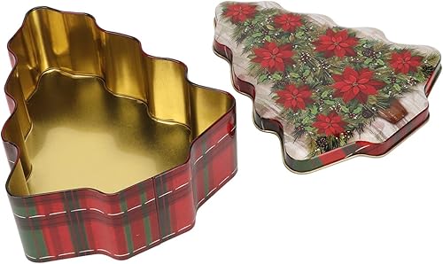 Miniatura 6 de Lata de caramelo de Navidad, contenedor de almacenamiento de Navidad de metal, latas de galletas de Navidad, hojalata en forma de árbol de Navidad,