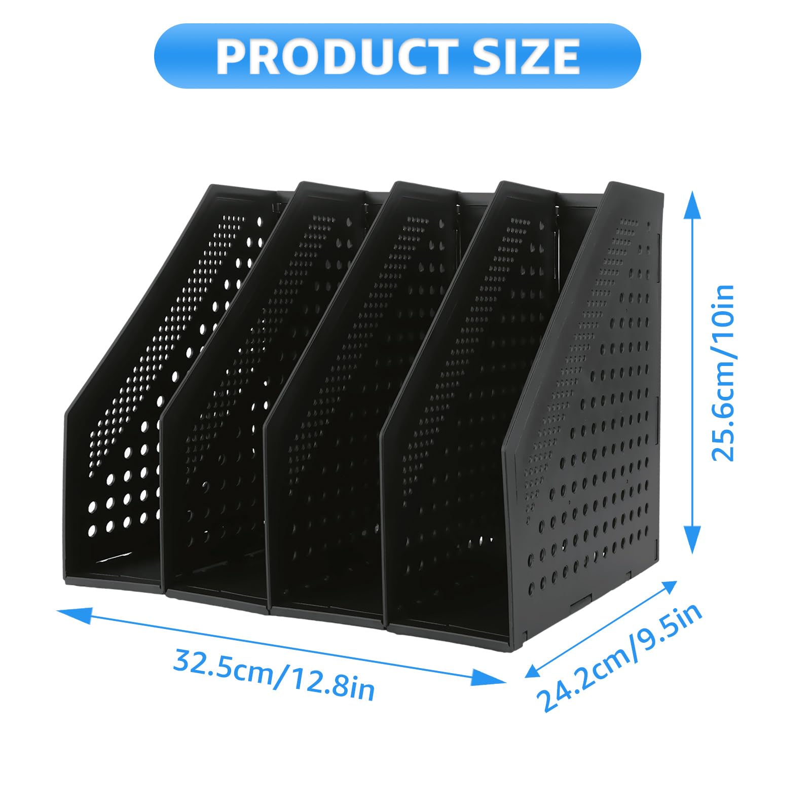 Classeur Vertical 4 Compartiments, Porte-Revues Et Organiseur De Bureau En Plastique, Rangement Pour Magazine, Papier A4, Livre, Cahier, CD (Violet