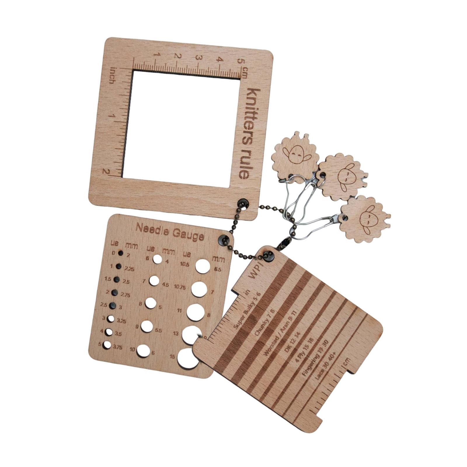 Jazuaiao Wood Knitting Yarn Gauge Ruler Knitting Needle Gauge Ruler Tool Set for Measuring Crocheting Project Needle