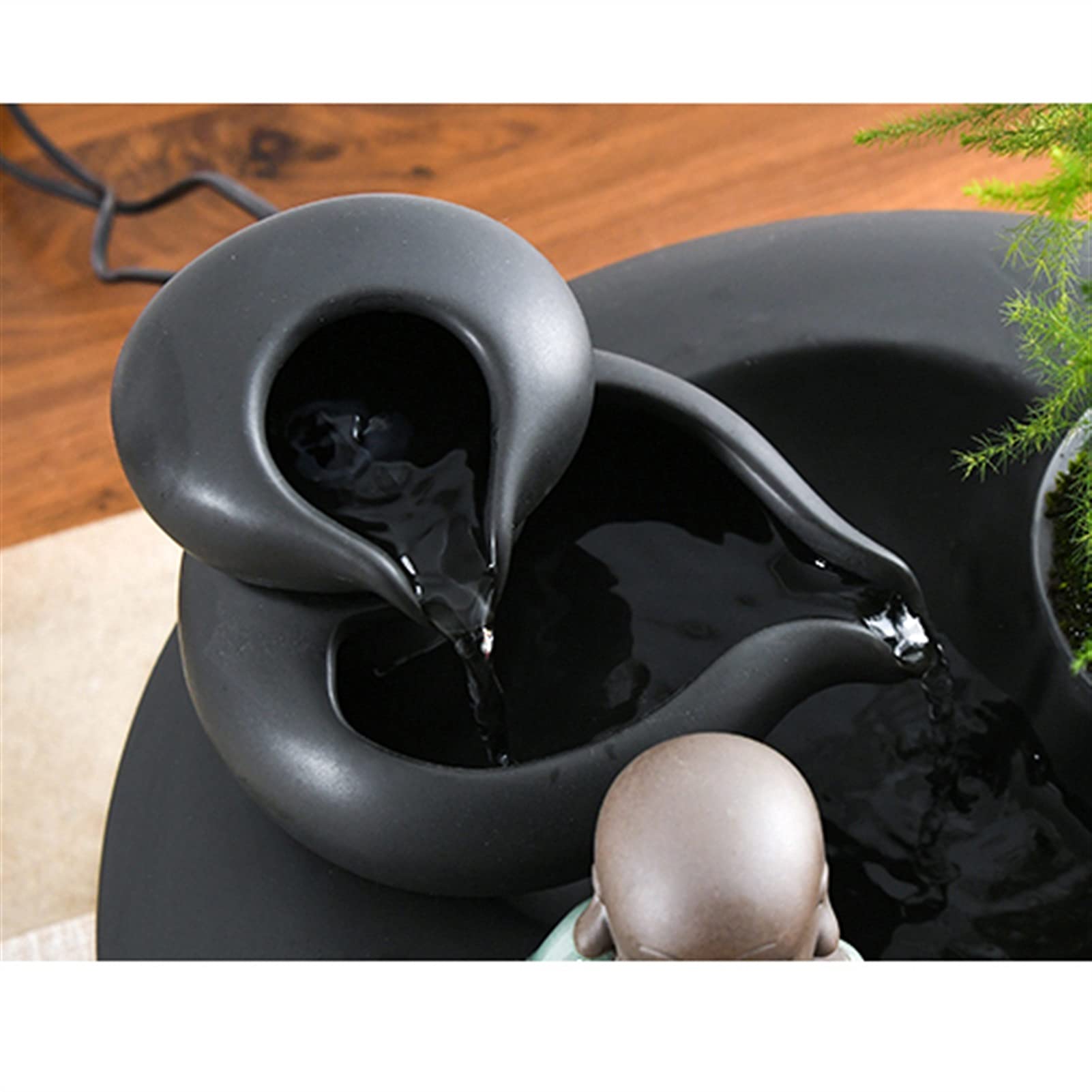 Fuente de Mesa Decorativa para Interior, Fuente de Agua con Cascada, de cerámica, con Bomba de Agua, Zen Estilo Oriental, decoración para salón, Dormitorio, Oficina, 31 x 31 x 23 cm