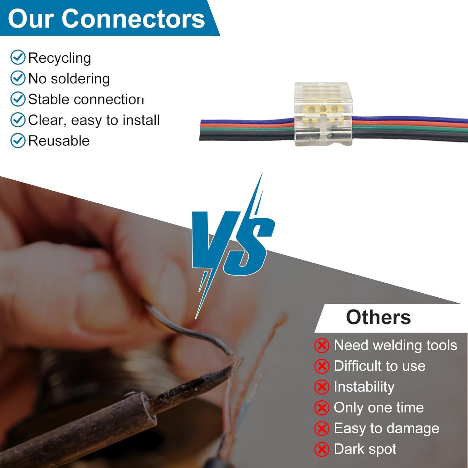 Wire Connectors Quick Connect Terminal,10pcs with Caps 4-Pin Electrical Splice Crimp, Wire to Wire Quick Connect - Image 2