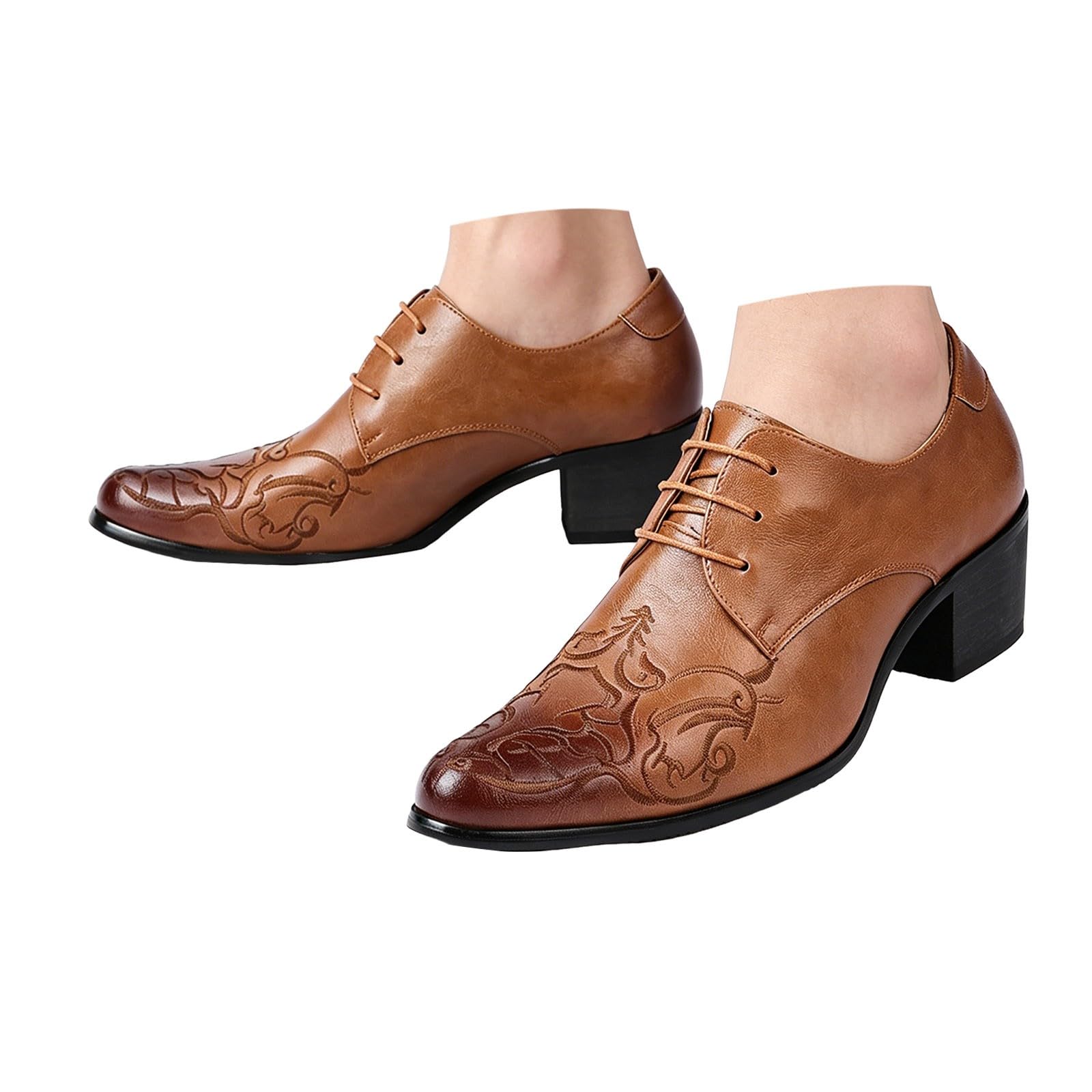 Herren Anzugschuhe Klassische Businessschuhe Elegante Westernstiefel mit kubanischem Absatz bestickte Herrenschuhe Lässige Derby Oxfords Hochzeit Schuhe hohem Absatz im Cowboy Stil