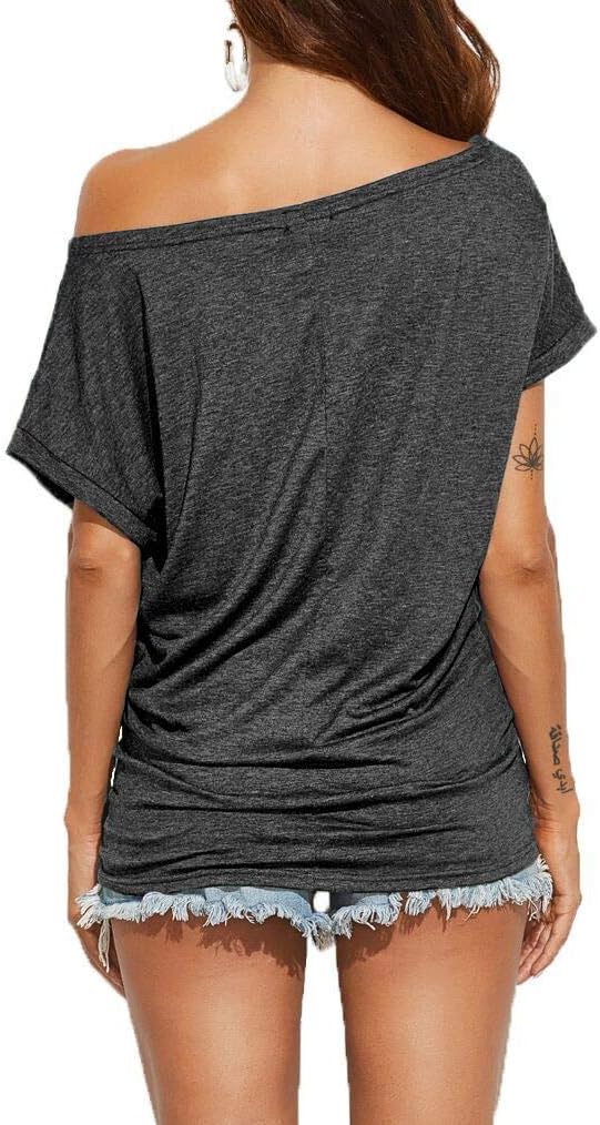 Poetsky Women's Summer Off Shoulder Shirts Casual Loose Short Sleeve Tunics Tops - Image 3